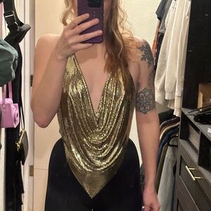 RARE whiting & davis gold mesh top